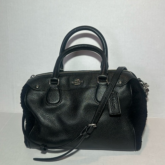 Coach F36689 Mini Bennett Black Luxury Shearling & Leather Handbag Satchel Bag - Picture 1 of 8